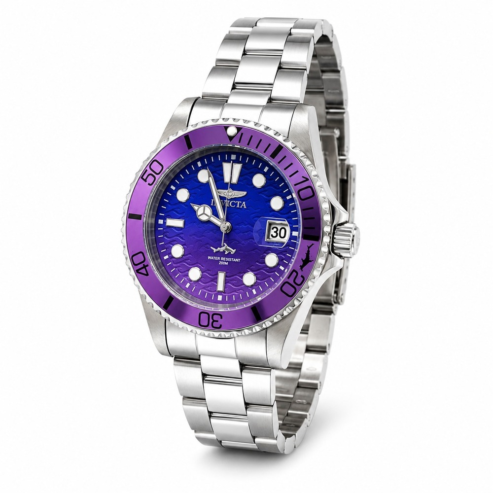 Invicta Pro Diver 50887 Women's Purple Dial Steel Watch 38mm Quartz 200M New